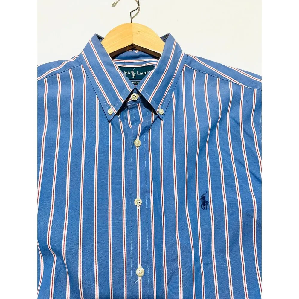 Ralph Lauren shirt classic fit button down long sleeve blue strips men's 16.5